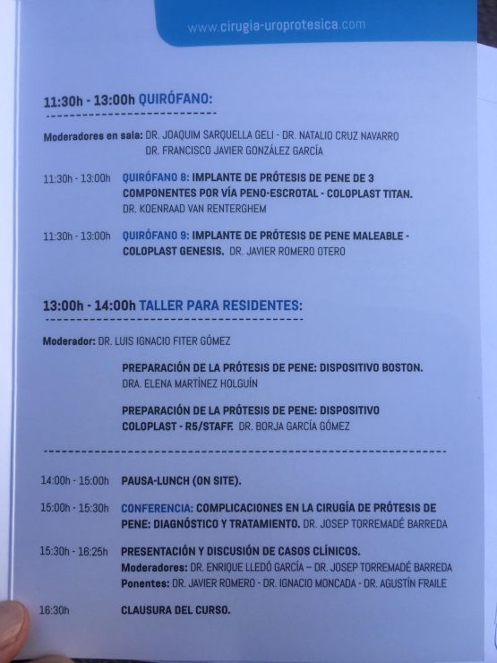 horario 2 curso para residentes en cirugía uro-protésica