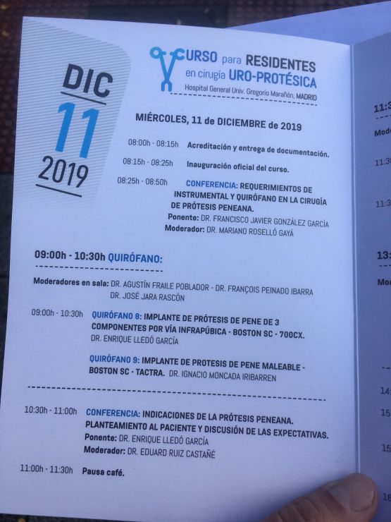 horario curso para residentes en cirugía uro-protésica